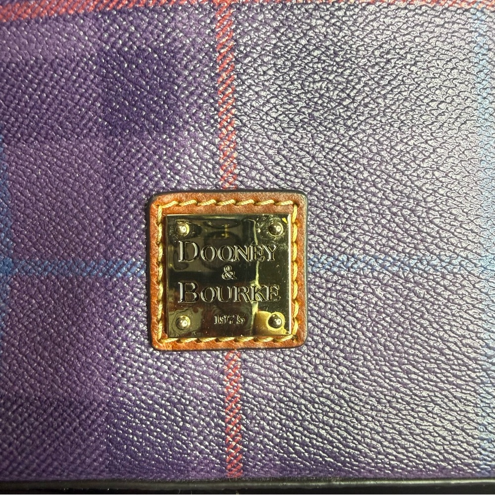 Dooney & Bourke Purple Plaid Crossbody with Brown Leather Trim - Picture 2 of 9